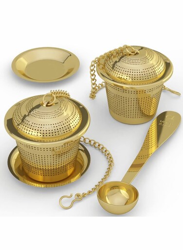 Loose Leaf Tea Infuser (Set of 2) with Tea Scoop and Drip Dray, Ultra Fine Stainless Steel Strainer &amp; Steeper for a Superior Brewing Experience