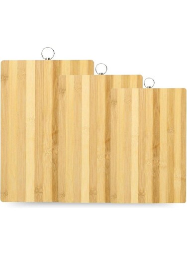 3Pack Bamboo Wood Cutting Chopping Set Serving Board With Stainless Steel Handle Suitable For Meat, Vegetables And Cheese -3 Size: [26 * 16Cm / 30 * 20Cm / 34 * 24Cm]