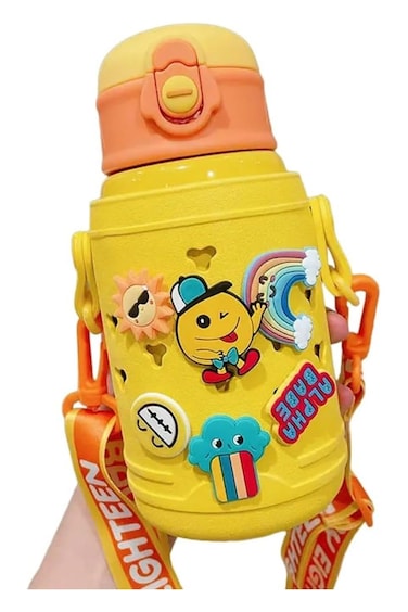 Water Bottle, Kids Water Bottle for School, Insulated Water Bottle, Stainless Steel Water Bottle,Shoulder Strap Spare Cover Lid, Leak-proof, Toddlers, Sports, Outdoor, With Removable Cute Charms.