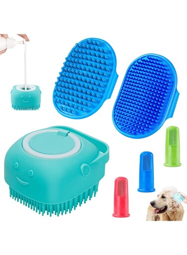 Comotech 3PCS Dog Bath Brush   Dog Shampoo Brush   Dog Scrubber for Bath   Dog Bath Brush Scrubber   Dog Shower/Washing Brush with Adjustable Ring Handle for Short &amp; Long Hair (Blue Blue Blue)