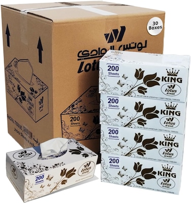 200 Sheet Soft Facial Tissues 2 Ply Bundle, 200 x 2 ply (6000 Facial Tissues Total) Family Pack - Lotus Alwadi
