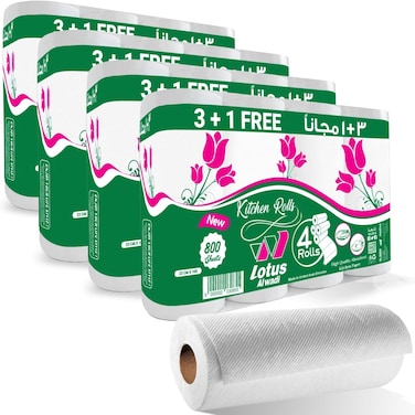 Lotus Alwadi 800 Sheet, 16 Rolls, Kitchen Paper Towels - 2 ply, 23cm x 100 Earthly Friendly Sustainable Strong kitchen Tissue Rolls