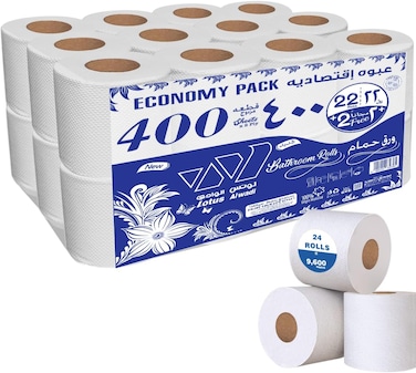 لوتس الوادي 24 لفة (إجمالي 9600 ورقة)، 400 ورقة لكل لفة، رول حمام مكون من طبقتين، فائق النعومة، بدون رائحة