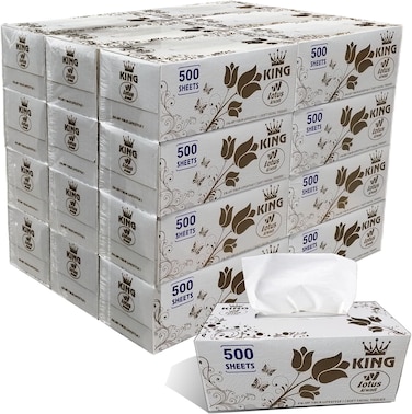 Lotus Alwadi King Ultra Soft Facial Tissues, 500 Tissues per Box (12,000 Tissue Total), 24 Large Boxes, 2-Ply Packaging