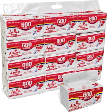 لوتس الوادي 600 منديل - مجموعة من 24 منديل للوجه 14400 منديل (24 عبوة من 600 منديل) - الوادي، لجميع المناطق في منزلك