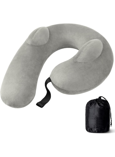 Travel Pillow, Memory Foam Neck Support Cushion with Washable Cover, Ergonomic Head and Neck Rest for Airplane Flights, Long Car Rides, Office, and Home Nap, Includes Carry Pouch (Grey)