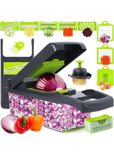 Vegetable Chopper, Pro Onion Chopper, All In One Multifunctional Food Chopper, Kitchen Vegetable Slicer Dicer Cutter, Veggie Chopper With Blades, Carrot And Garlic Chopper With Container