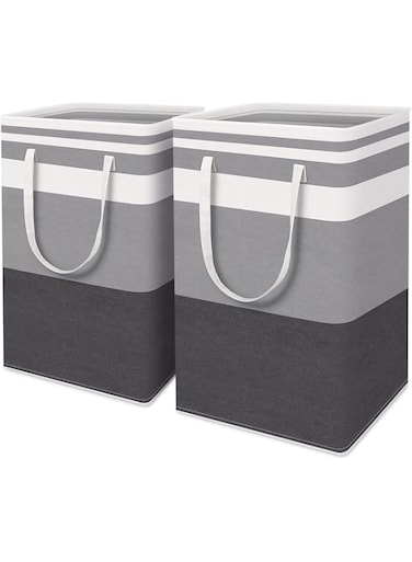 Strayelf 2-Pack Laundry Basket, Freestanding＆Waterproof Laundry Hamper, Collapsible Tall Clothes Hamper with Easy Carry Handles for Laundry Room Bedroom Bathroom,Gradient,Grey,75L