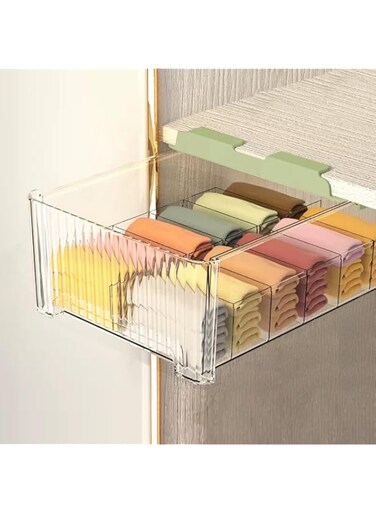 TERRIFI Under Shelf Drawer Organizer, Hanging Style Self Adhesive Under Desk Drawers with Removable Compartment, Plastic Underwear Storage Drawer, Suitable for Office/Home/School (Green, 12 Cells)