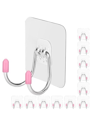 ELECDON Heavy Duty Self Adhesive Wall Hooks, 12 Pack Dual Head Utility Hooks for Kitchen &amp; Bathroom, Max 30lb Capacity, Reusable &amp; Versatile
