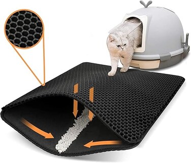 ikeoat . Litter Mat, ikeoat Litter Trapping Mat for . Sand Litter Box Honeycomb Double Layer Design Waterproof Washable Pet Bed, BLACK, 40x50cm