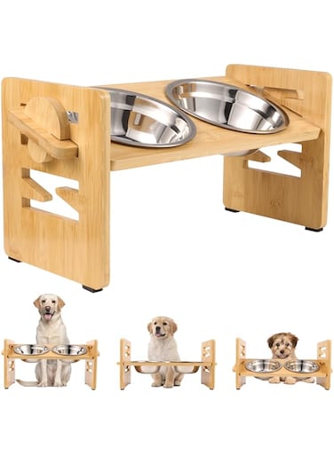 FDTY Raised Cat Bowl, Cat Bowls with Stand Tilted 15&deg;, Adjustable Elevated Ceramic Cat Food Bowl for Cats and Small Dog