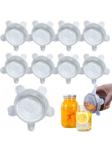TERRIFI 9 Pack Silicone Stretch Lids - Reusable Durable and Expandable Lids, Eco-Friendly Food Covers Keep Food Fresh for Mason Jars, Cans, Pots, Bowls, Cups, Pots, Food Fresh Saver Cover(White)
