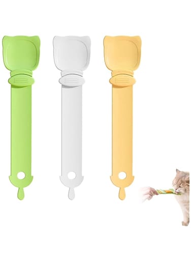 SWIUKPHE Cat Strip Feeder 3 Pack, Cat Strip Squeeze Spoon with 3 Colors, Cat Treat Feeding Spoon, Cat Sliding Dispenser for Wet Food, Green Grey Orange