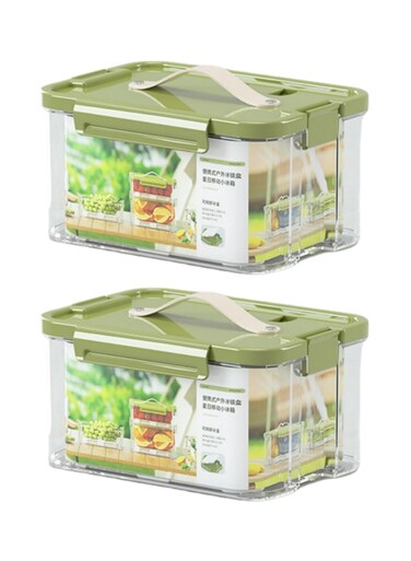 Fruit Storage Containers, Portable Refrigerator Fruit Organizer Bins Vegetable Storage Boxes with Lid and Handle, Stackable Plastic Freezer Snack Boxes for Fruits Vegetables Snack Meat (2000ml &Atilde;&mdash; 2pcs)