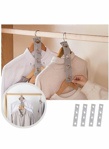 Closet Hanger Extender Hooks, Connector, Space Save, Magic Hanger, Extension Connection, Clothing Rack Band Cascading Hanger 4 PCS (Gray)