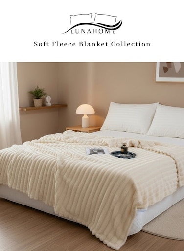 Home Throw Striped Blanket Super Soft 200X230cm, Milk Color.