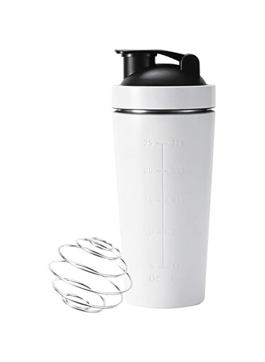 Bolivia&#39;s Protein Shaker Bottle, 750ml Blender Bottle with Wire Whisk, BPA Free Leak Proof Shaker Bottle for Protein Mixes, Easy to Clean Blender Bottle Shaker for Fitness, Daily Drinking (White)