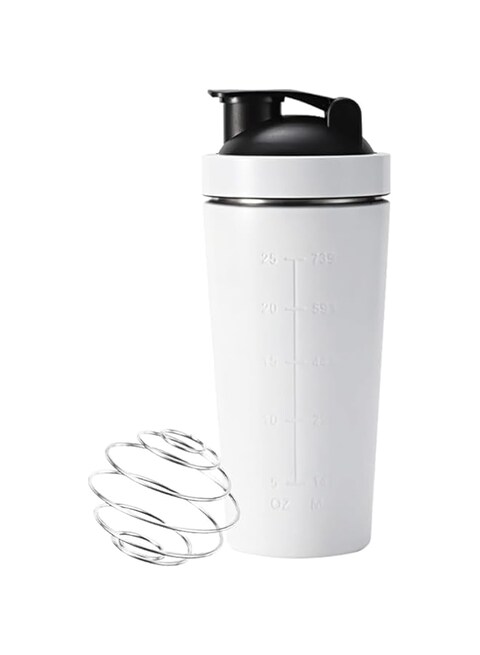 Bolivia&#39;s Protein Shaker Bottle, 750ml Blender Bottle with Wire Whisk, BPA Free Leak Proof Shaker Bottle for Protein Mixes, Easy to Clean Blender Bottle Shaker for Fitness, Daily Drinking (White)