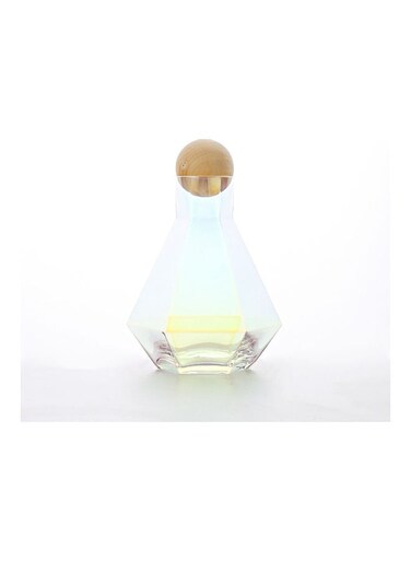 Glass Water Bottle With Six Edge And Wooden Stopper Clear