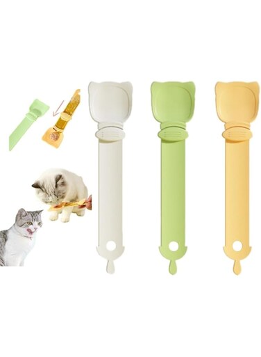 EXNOX 3 Pcs Cat Strip Feeder, Cat Strip Happy Spoon, Multi Functional Pet Spoons Cat Feeder, Cat Strip Squeeze Spoon, Cat Treat Feeding Spoon, Cat Food Spoon for Wet Food