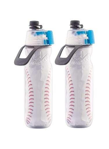 O2COOL Mist 'N Sip Misting Water Bottle 2-in-1 Function With No Leak Pull Top Spout Sports Reusable Water Bottle - 20 oz (2 Pack Baseball)