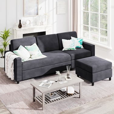 Karnak Athens 3-Seater L-Shape Polyester Sofa - Dark Grey