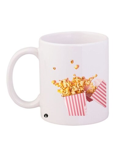 Popcorn Printed Coffee Mug White/Pink/Yellow 11ounce
