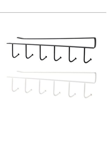 Iron 6 Hooks Storage Shelf Wardrobe Cabinet Metal Under Shelves Mug Cup Hanger Bathroom Kitchen Organizer Rack Holder [4White+4black]