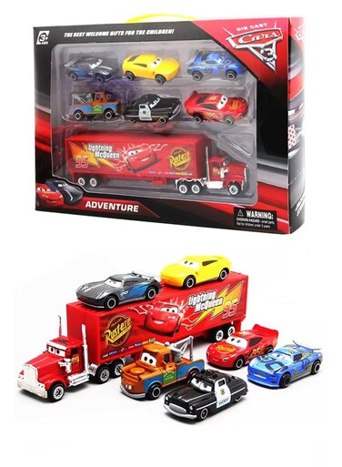 Generic Lightning McQueen Mack Truck &amp; 6 Die-Cast Cars Toy Set - Pixar Cars 3 Collectible Racing Vehicles, Portable Carrier Truck Playset, Best Birthday, Eid &amp; Christmas Gift For Boys &amp; Kids Age 3+