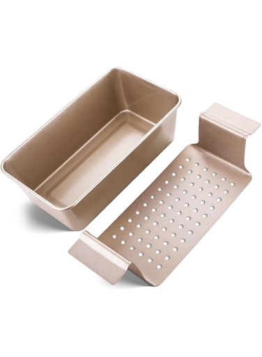 Non-Stick Meatloaf Pan with Drain Bread Loaf Pan Set, 2-in-1 Large 9X 5 Healthy Coating Nonstick Roaster Pan with Drain Drip Tray, Champagne Gold