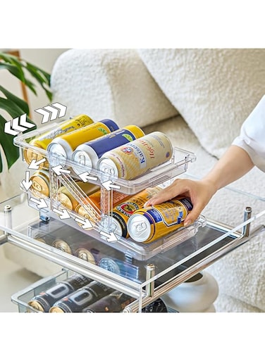VAODO Adjustable Soda Can Dispenser for Refrigerator, Stackable Drink Pop Can Organizer, 2-Tier Automatic Rolling Drink Organizer, for Fridge, Pantry, Kitchen,Cabinet, Countertop