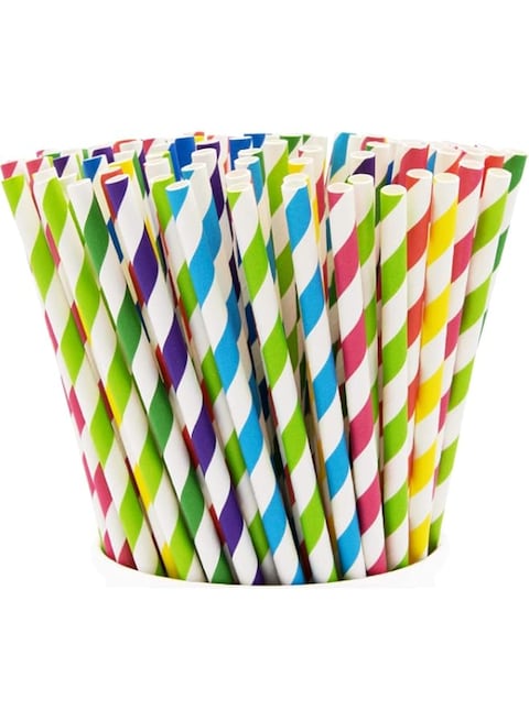 4basix Biodegradable Paper Straws (Pack of 100) Multicolour- Disposable Drinking Straw, Eco-Friendly Paper Straws For Baby Shower, Birthdays, Christams, Wedding Ceremony