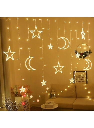 Alician Moon Star Lamp Led Lamp String Ins Christmas Decoration Holiday Lights Curtain Lamp Wedding Neon Lantern 3.5 Meters Warm White High And Low Three Aa Batteries, Lc-138Lght-2, 270 cms