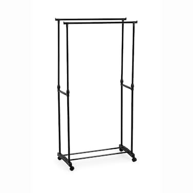 Art Double Rod Garment Rack 80x41x90-160cm Adjustable Height Clothes Hanging Stand Steel Frame Portable Clothing Rack for Bedroom Hostel Boutique and Apartment Use Black