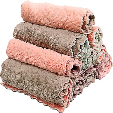 Pack 10 Microfiber Coral Fleece Kitchen Cloths, Super Absorbent, High-Quality, Anti-Stick Cleaning Towels