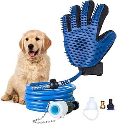 Masroo Pet Automatic Water Spray Bath Gloves，Newest Pet Bathing Tool, Dog Shower Sprayer Scrubber Grooming Glove with 4 Faucet Adapters for Dog Cat Horse Indoor Outdoor Use