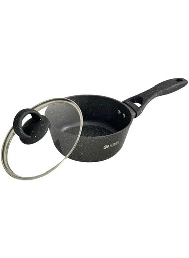Induction Base Non-Stick Sauce Pan &acirc;&euro;&ldquo; Black Coated Cookware With Durable Glass Lid For Effortless Cooking And Easy Cleanup