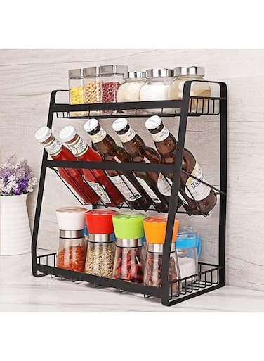 IBAMA 3 Layers Spice Rack Detachable Spice Shelf for Kitchen Countertop Shelf Organizer Standing Seasoning Bottle Shelf Cabinet (flat bottom)