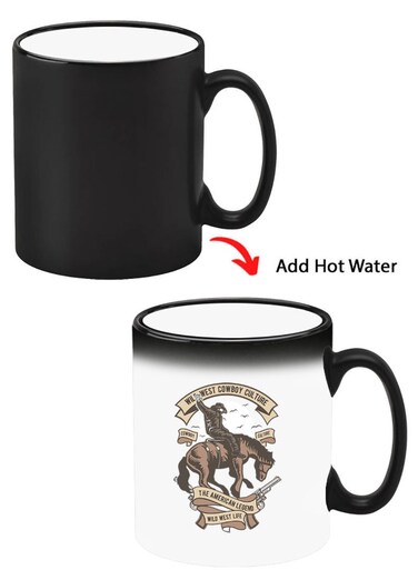 Color Changing Heat Sensitive Ceramic Mug, Image Revealed When HOT Liquid is Added! Wild west cowboy