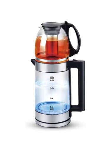 Disnie Electric Kettle, 1500W 2-in-1 Tea Maker, 2.0L Glass Kettle + 1L Teapot with Strainer Electric Heat Kettle (2in1 Electric Kettle)