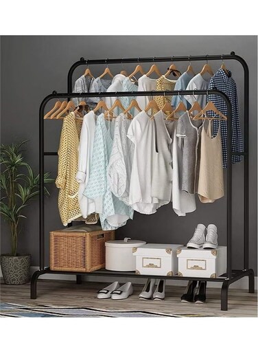 hanger coat rack family bedroom storage rack double pole plus base shoe rack black