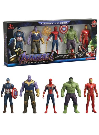 Avengers Toy Set Of 5 Super Heroes - Marvel Action Figures Play Set, Captain America, Iron Man, Spider-Man, Hulk &amp; Thanos, Infinity War &amp; Endgame Collectible Model Dolls, Best Birthday Gift For Boys