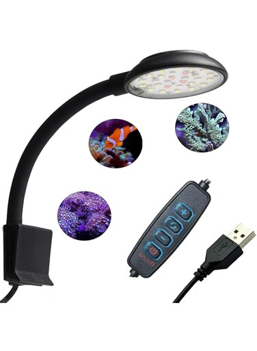 GERUI 1 قطعة إضاءة حوض السمك، مصباح حوض سمك قابل للتركيب مع ضوء أبيض وأزرق، 6 واط مناسب لأحواض السمك 20-40 سم، إضاءة حوض السمك مناسبة لنباتات المياه العذبة وأحواض السمك العذبة.