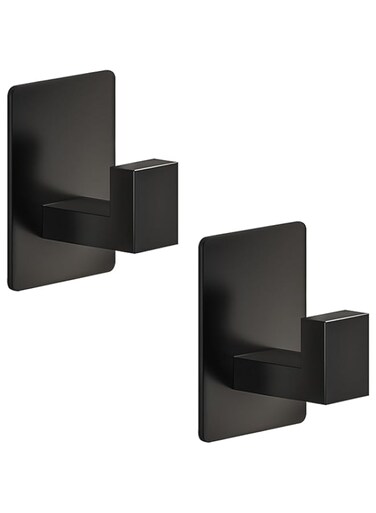 Square Self Adhesive Towel Hooks - Matte Black Bathroom Hooks for Hanging Towel, Coats, Modern and Stylish Hooks for Bathrooms and Kitchen, 2 Pack