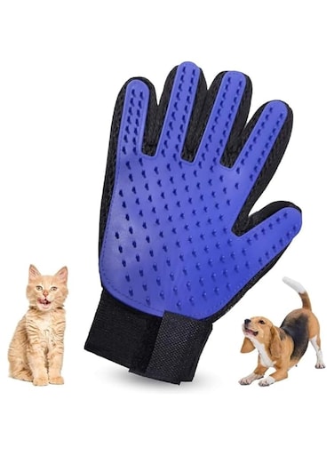 Mumoo Bear Pet Grooming Glove - Pet Hair Remover &ndash; Mitt Brush - Deshedding Brush Glove - Glove Brush for Gentle Massage &ndash; Moulting - For Cats &amp; Dogs with Long &amp; Short Fur (Blue, Right)