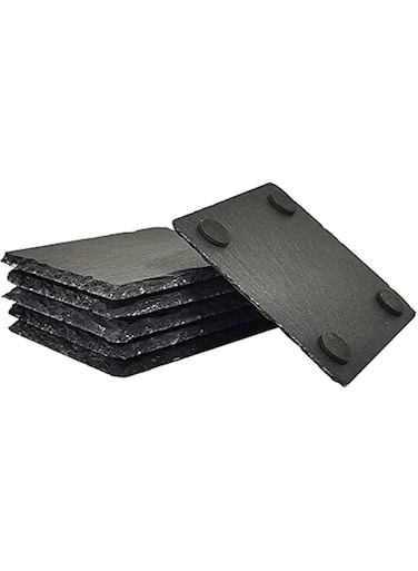 Lushh Natural Stone Square Slate Coaster for Drink Bar Kitchen Home, Handmade Natural Rough Edge, 6pcs Set 10x10 Cm