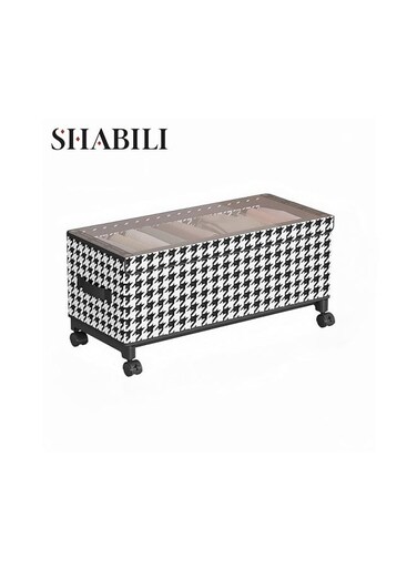 Black and White Houndstooth Pattern Storage Box with Wheels and Transparent Lid &acirc;&euro;&ldquo; Large Capacity Polypropylene Organizer for Clothes, Shoes, Toys, Blankets &acirc;&euro;&ldquo; Home, Dormitory, Office
