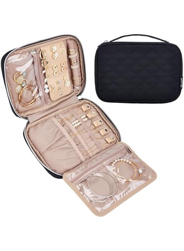 BELALIFE Travel Jewelry Organizer, Portable Jewelry Storage Case for Earrings, Rings, Necklaces, Bracelets, Black