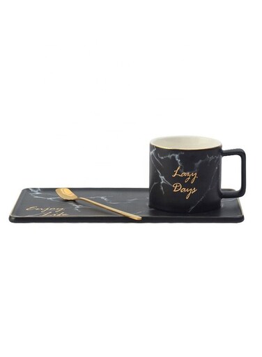 Tea Cafe Rectangular Marble Ceramic Cake Dessert Plate With Cup Holder